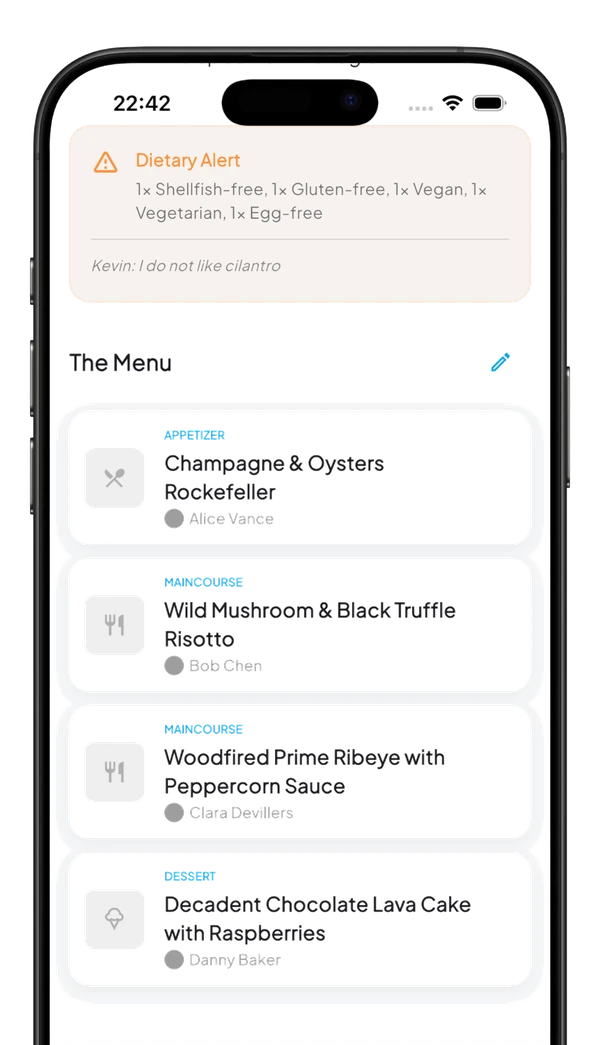 Clannerly Potluck & Dietary Alert Screen