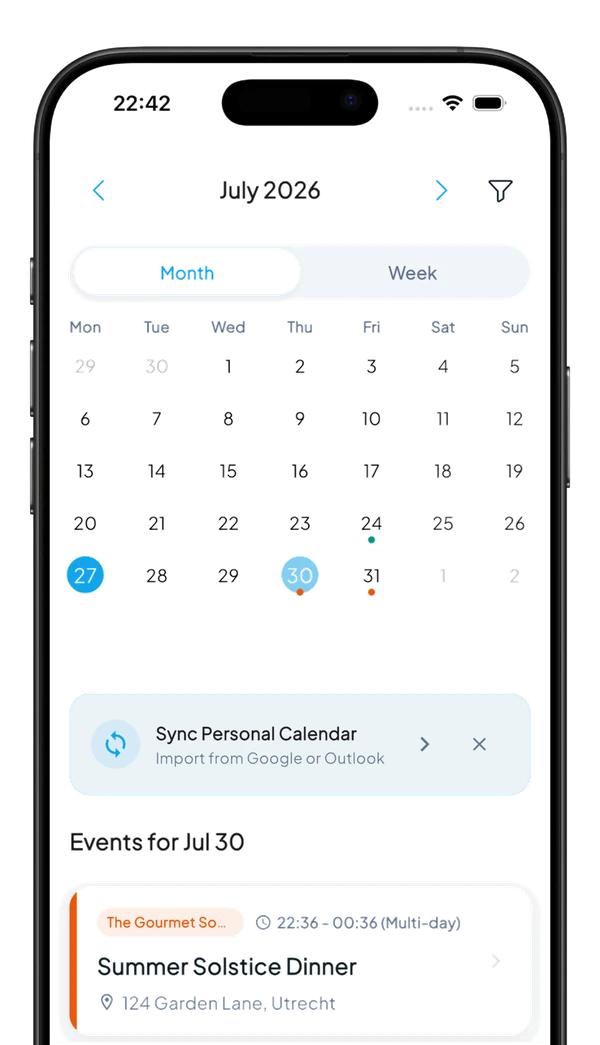 Clannerly Calendar View Screen